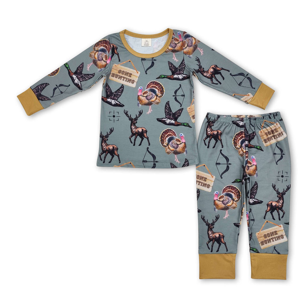 Gone hunting duck deer turkey baby boy zipper romper