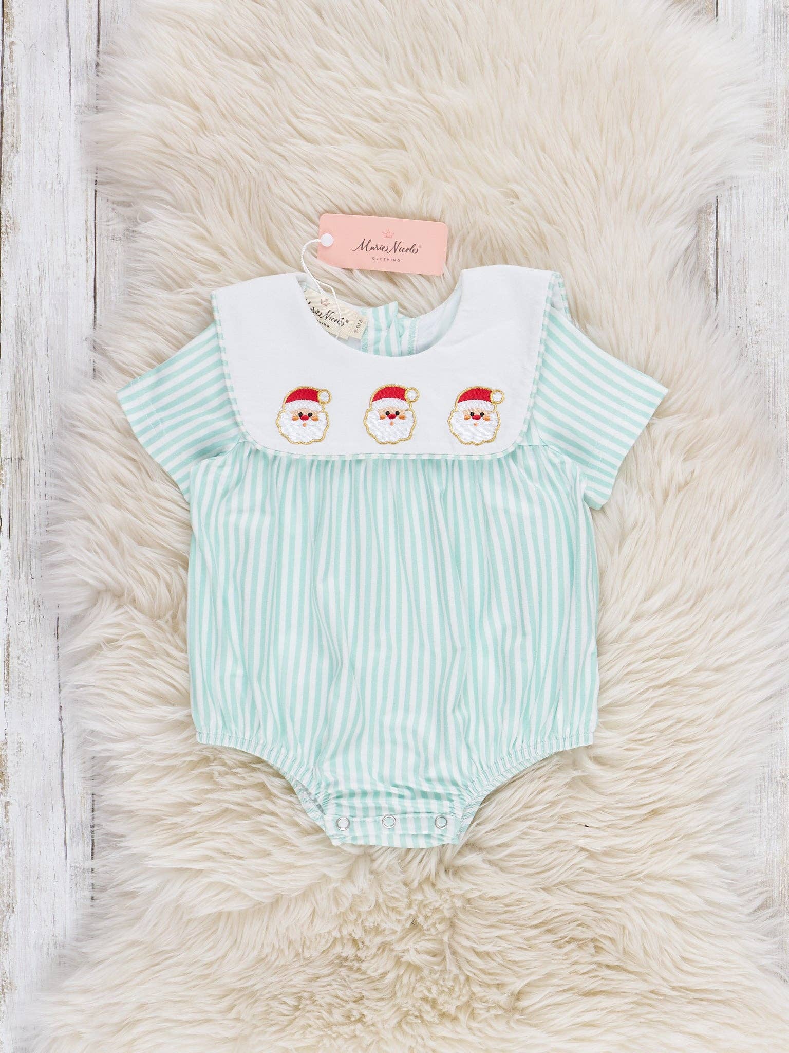 Santa’s Gift Embroidered Striped Bubble Romper