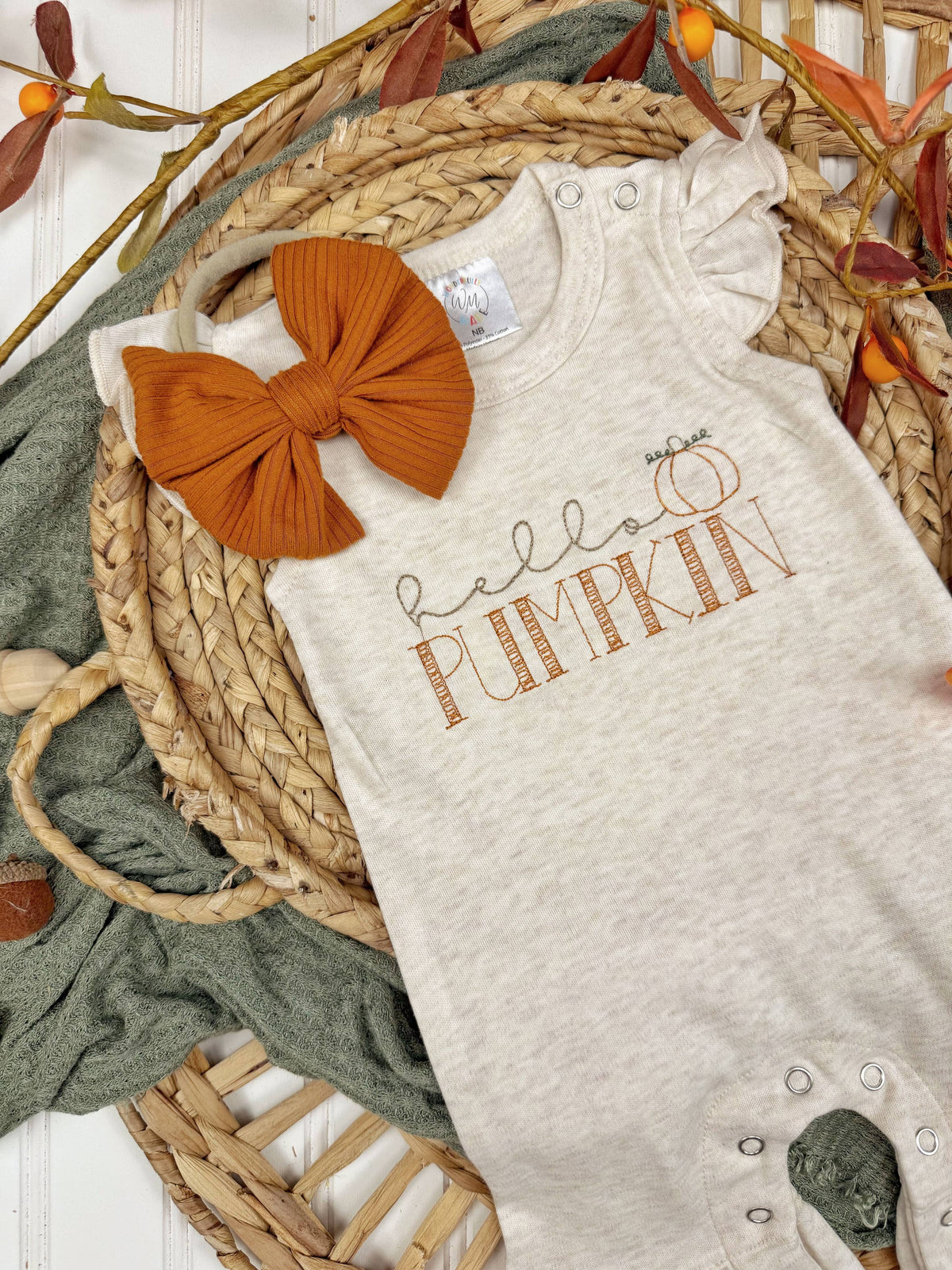 Hello Pumpkin baby girl ruffle romper, Fall outfit for girls