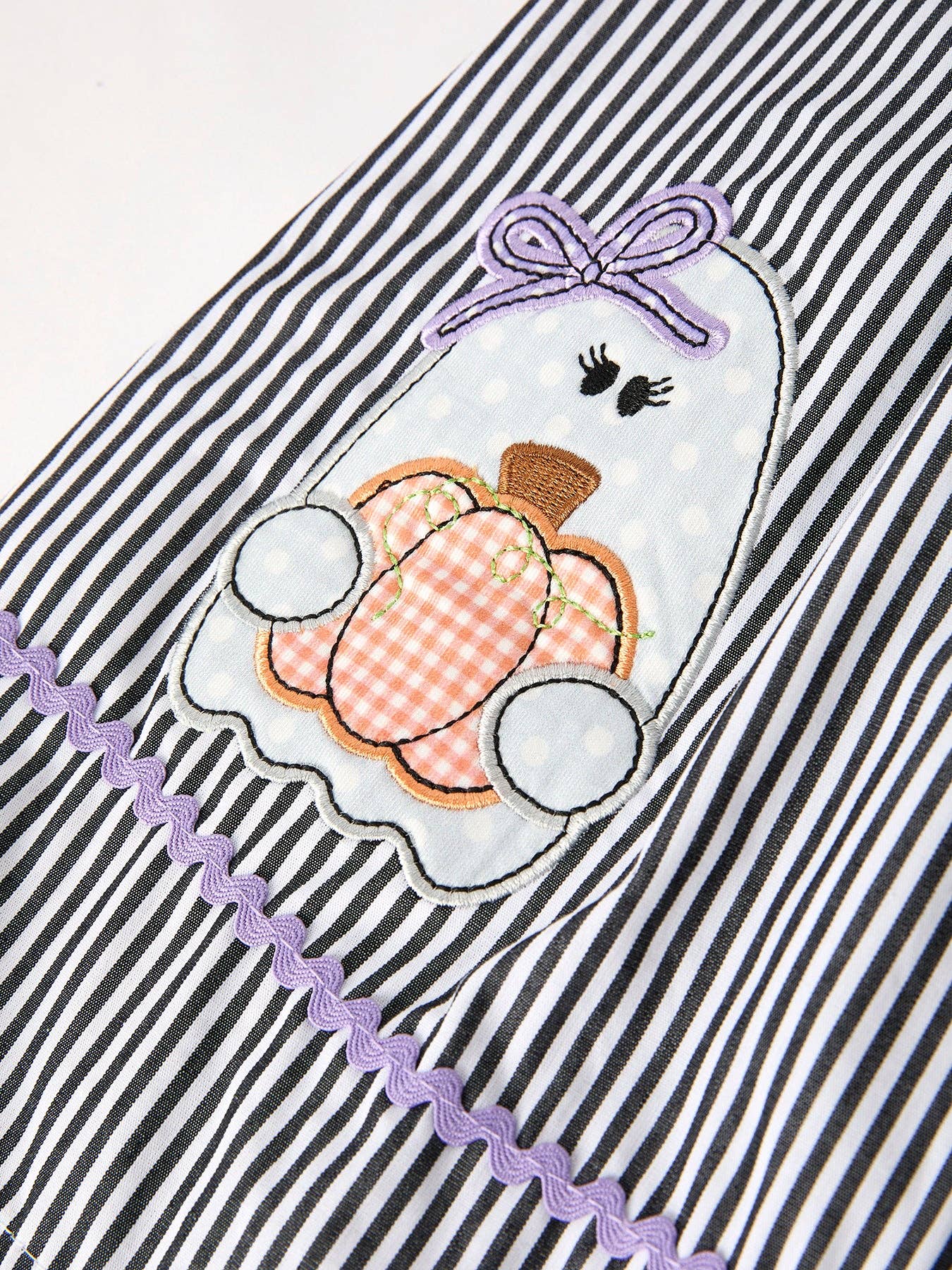Halloween Striped "Trick Or Treat" Smock Embroidered Baby Girl Dress