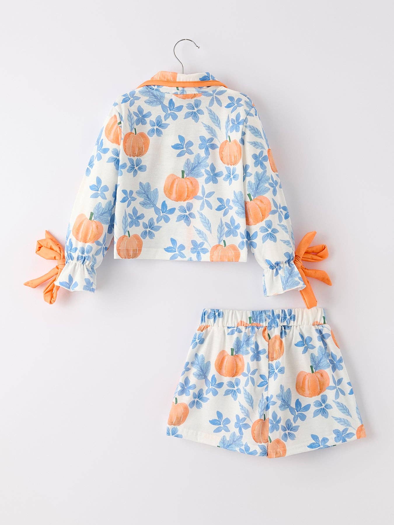 Thanksgiving Day Pumpkin Floral Print Girls Pajamas Set