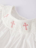 White Smocked Church Christ Bishop Christening Girls Romper
