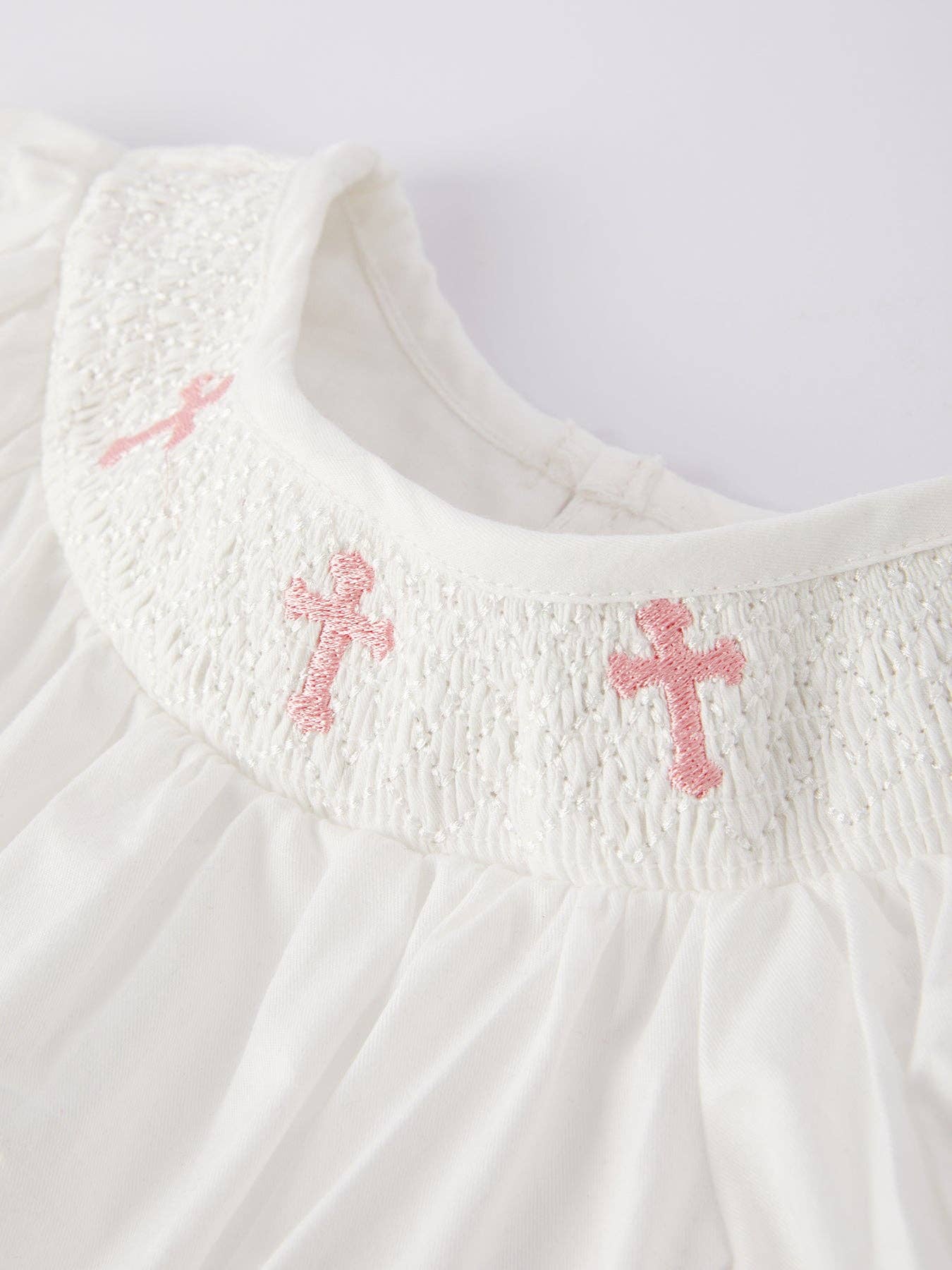 White Smocked Church Christ Bishop Christening Girls Romper