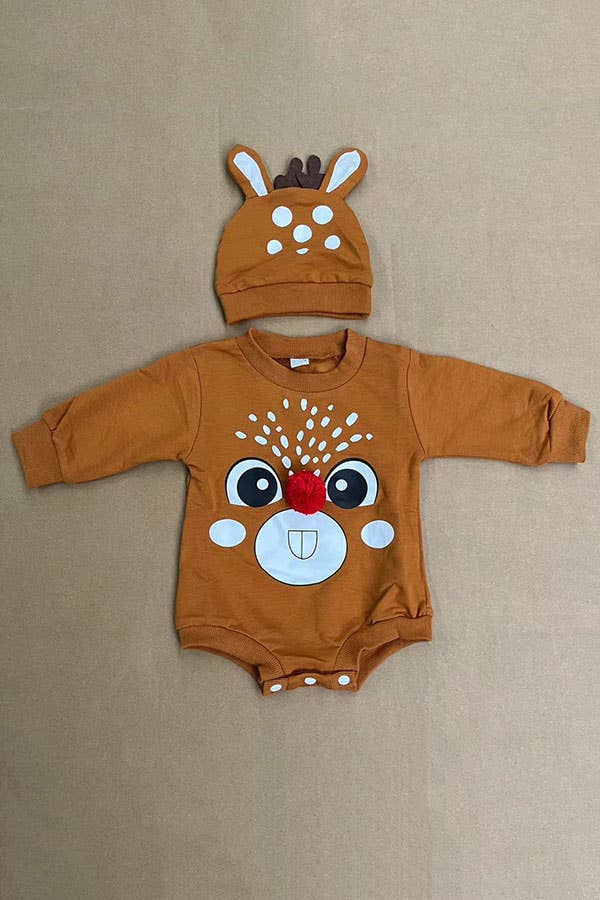Chirstmas deer printed brown baby onesie