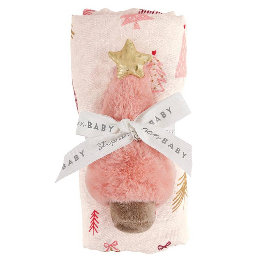 Swaddles with Plush Rattle - Pink Tree