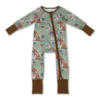 Brown long sleeves dog duck baby boy zipper romper