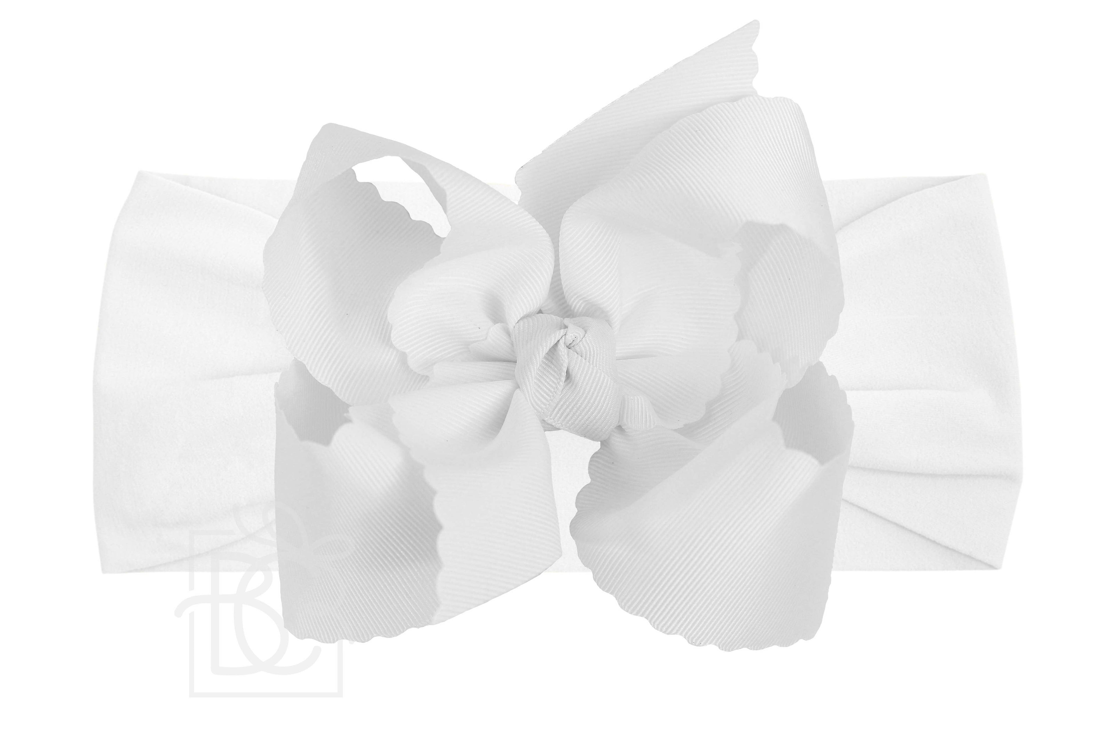 WIDE PANTYHOSE HEADBAND W/ 5.5" XL SCALLOPED EDGE BOW