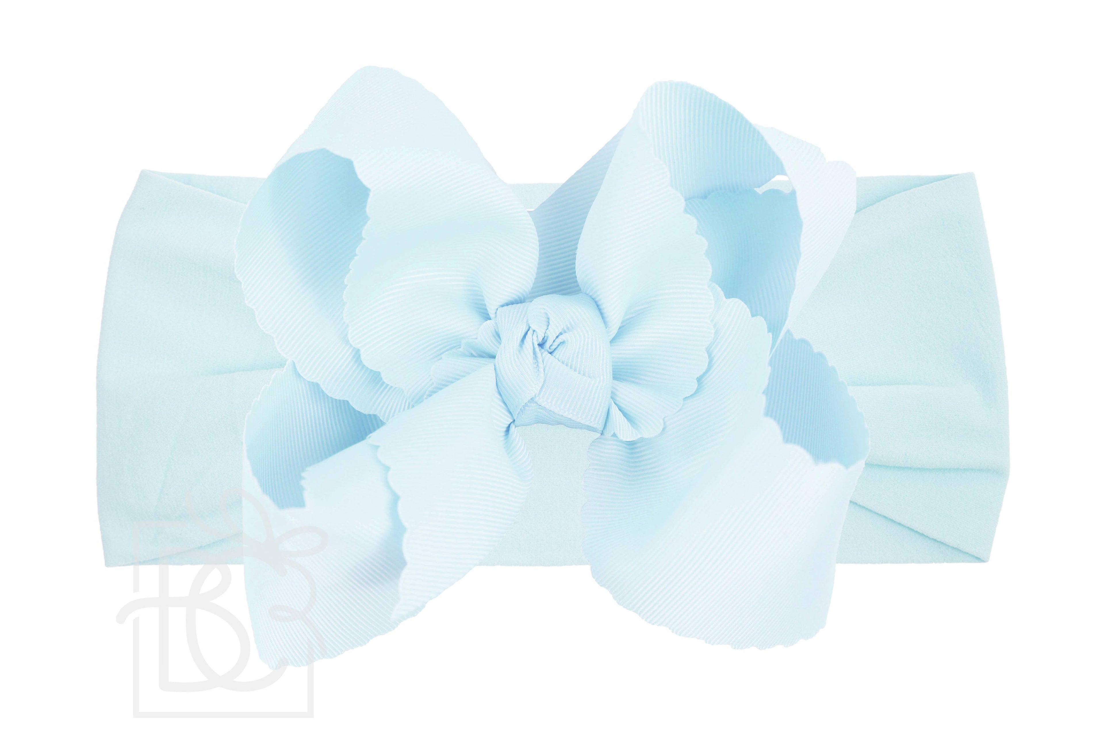 WIDE PANTYHOSE HEADBAND W/ 5.5" XL SCALLOPED EDGE BOW