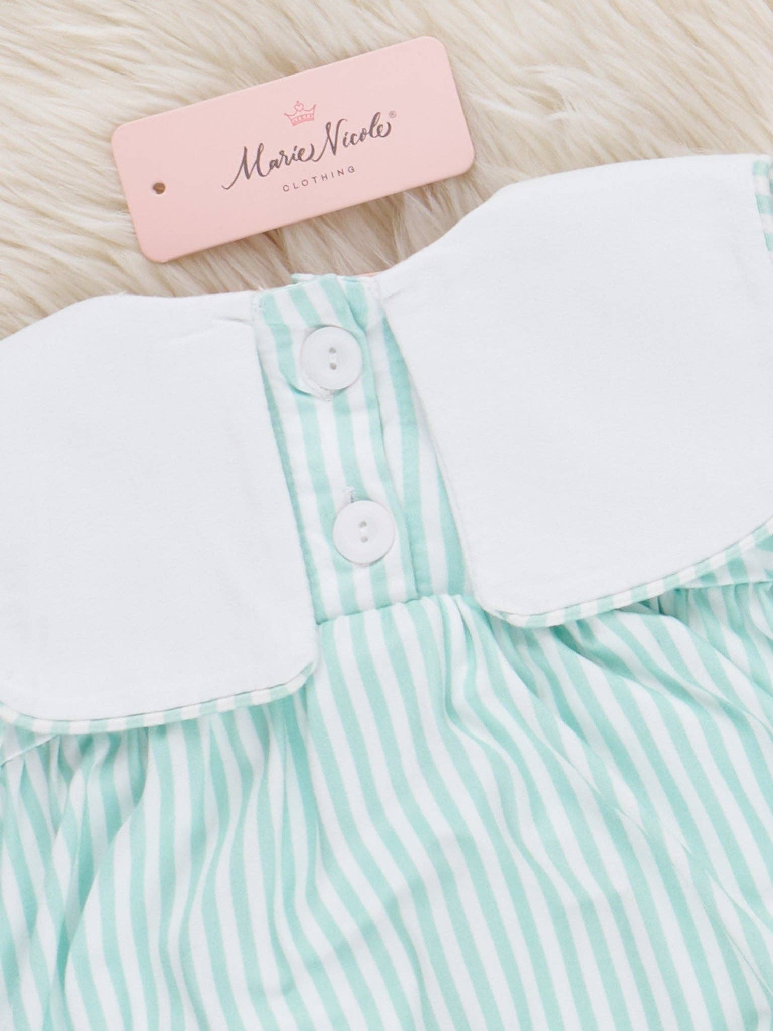 Santa’s Gift Embroidered Striped Bubble Romper