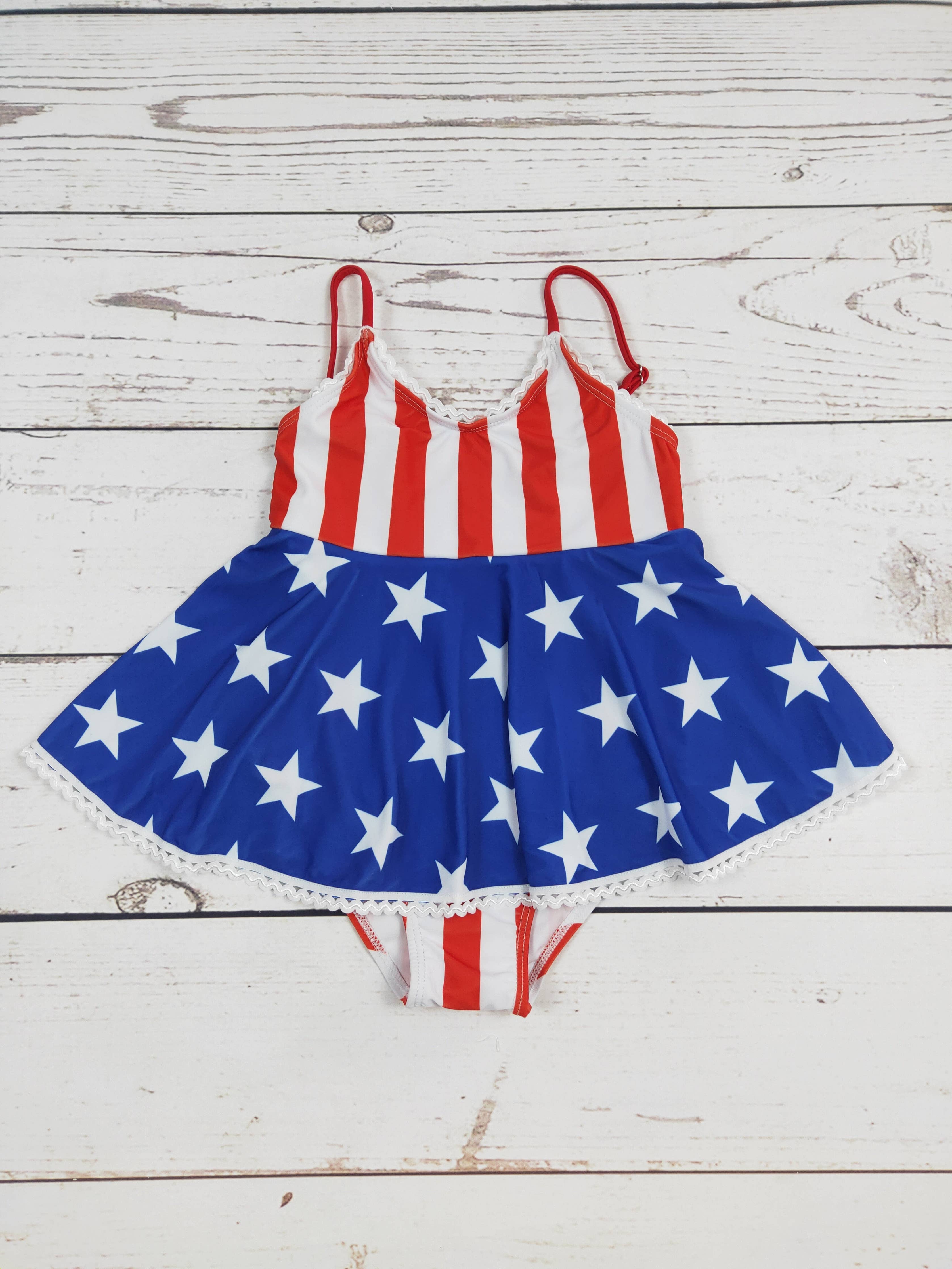 Stars Stripe Patriotic One Piece Girls Swimsuit