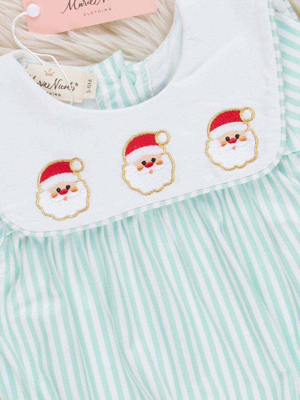 Santa’s Gift Embroidered Striped Bubble Romper