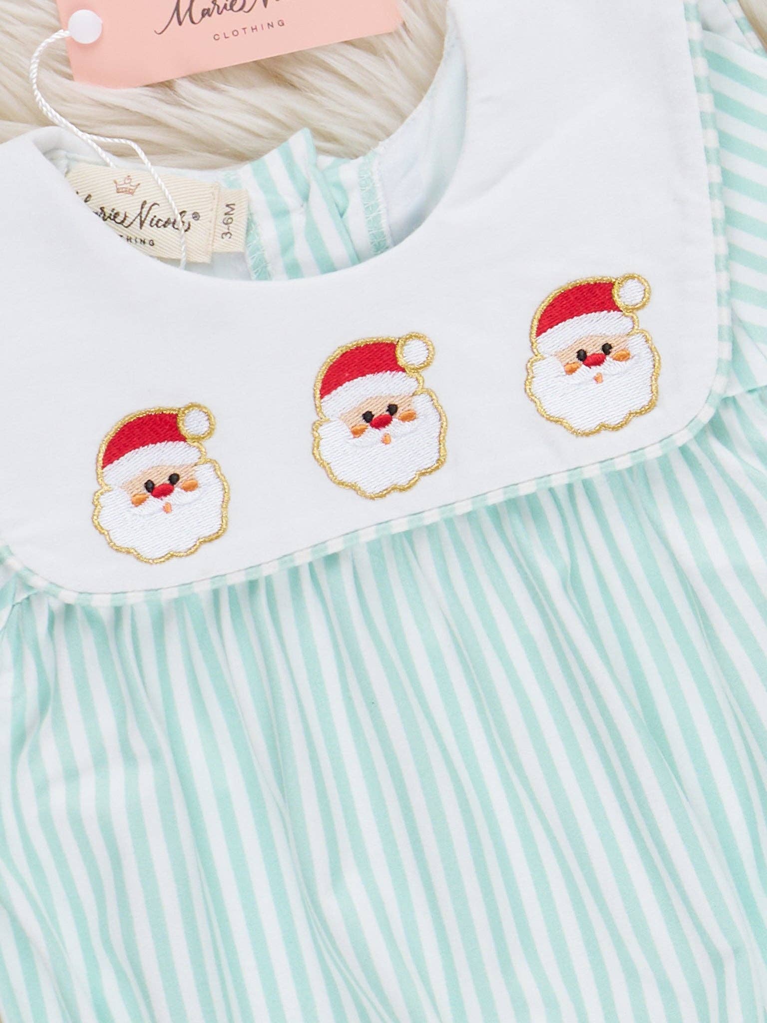 Santa’s Gift Embroidered Striped Bubble Romper
