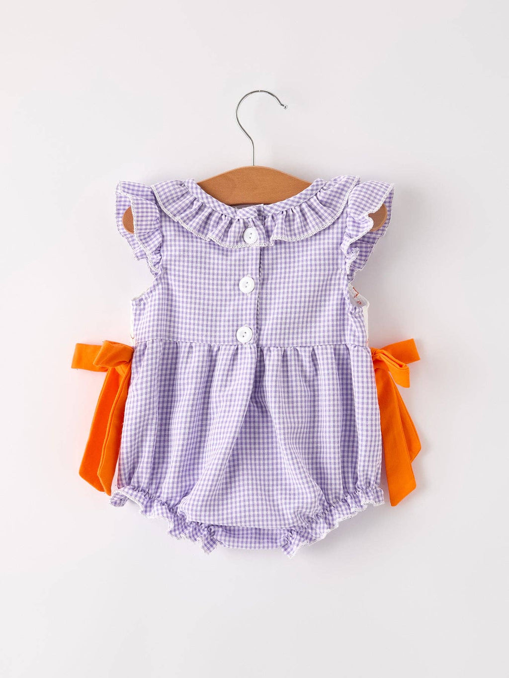 Fall Halloween Purple Balloon Pumpkin Cat Smock Embroidery Baby Girl Romper