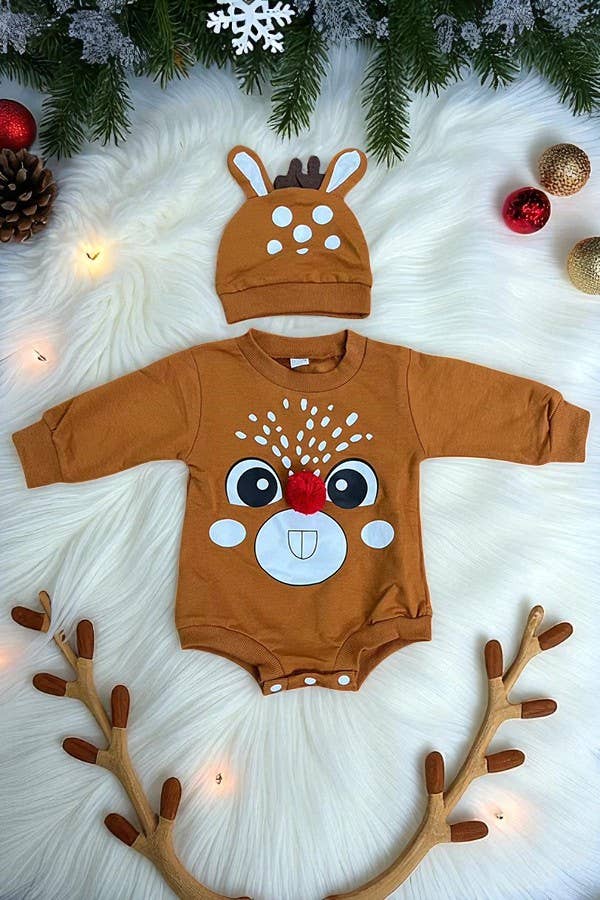 Chirstmas deer printed brown baby onesie