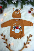 Chirstmas deer printed brown baby onesie