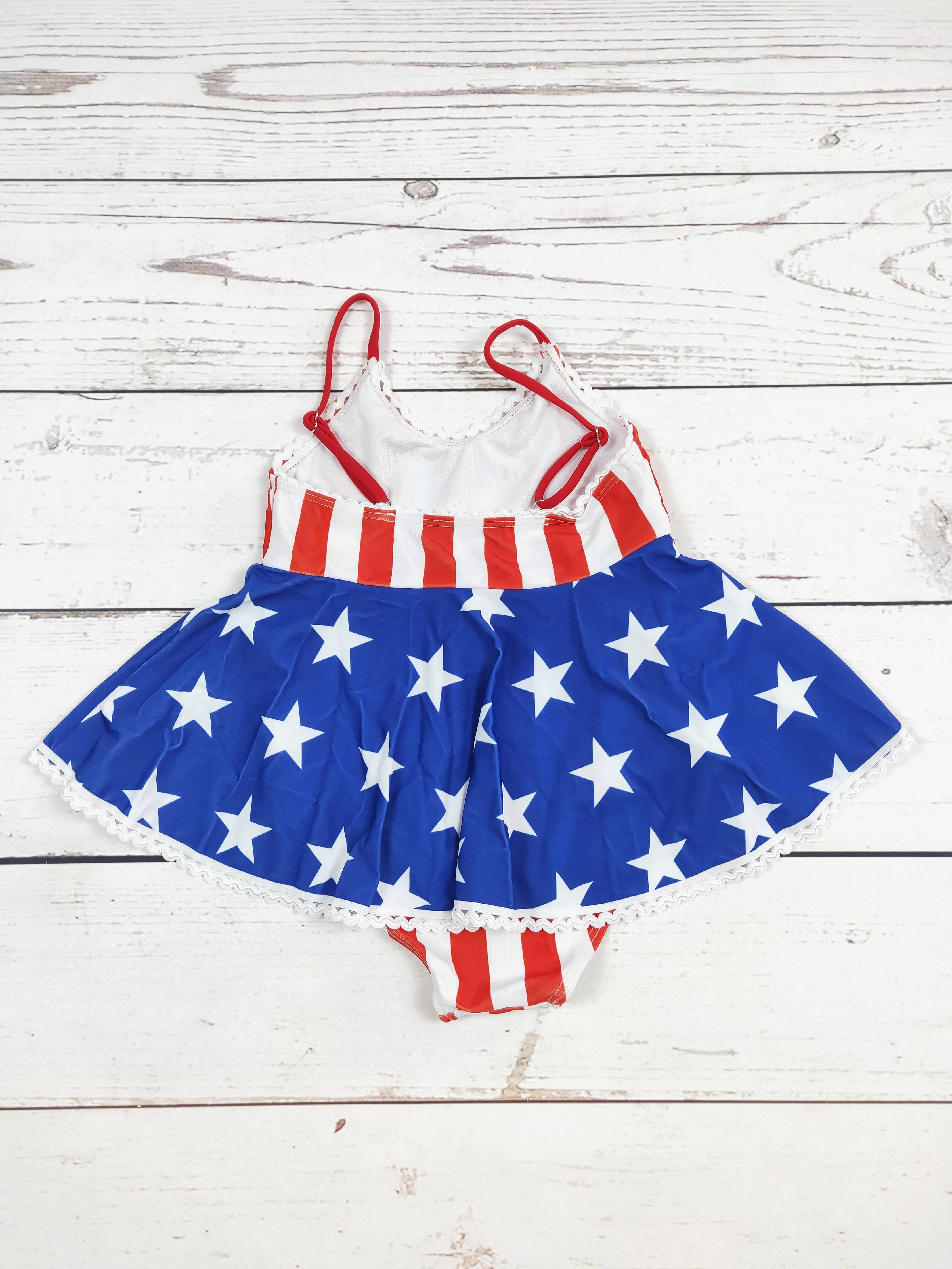 Stars Stripe Patriotic One Piece Girls Swimsuit