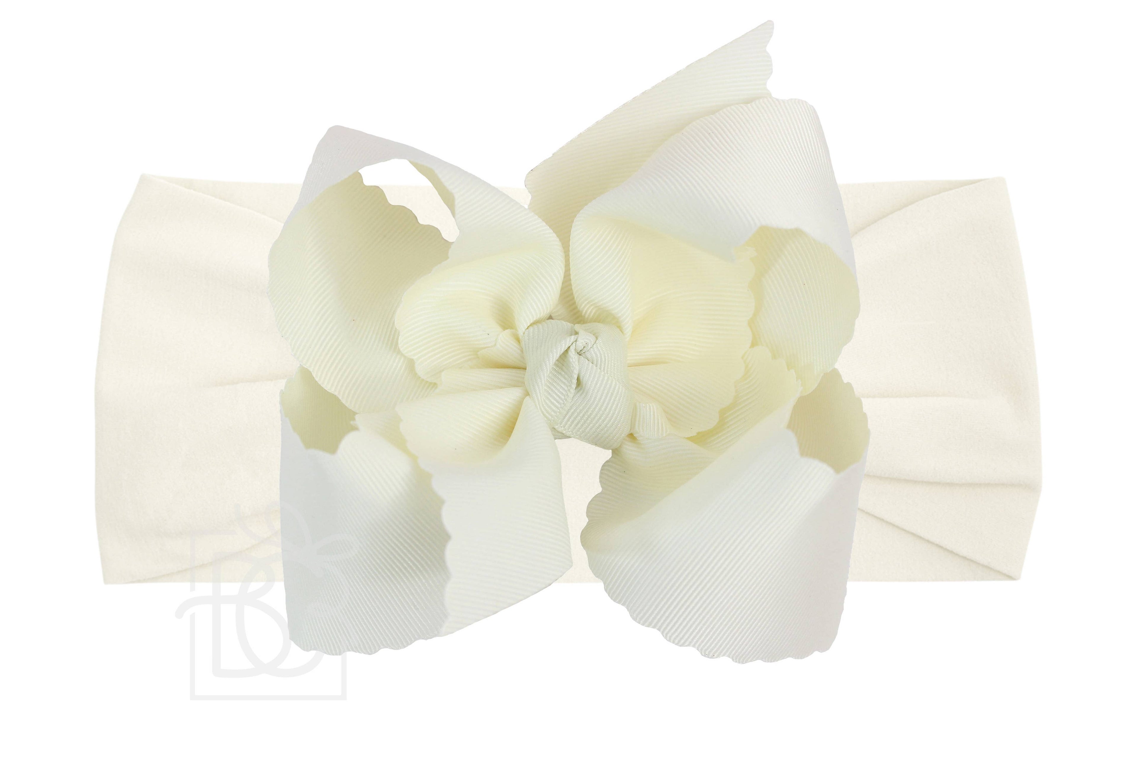 WIDE PANTYHOSE HEADBAND W/ 5.5" XL SCALLOPED EDGE BOW