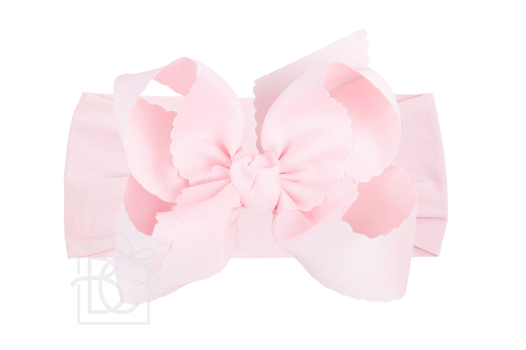 WIDE PANTYHOSE HEADBAND W/ 5.5" XL SCALLOPED EDGE BOW