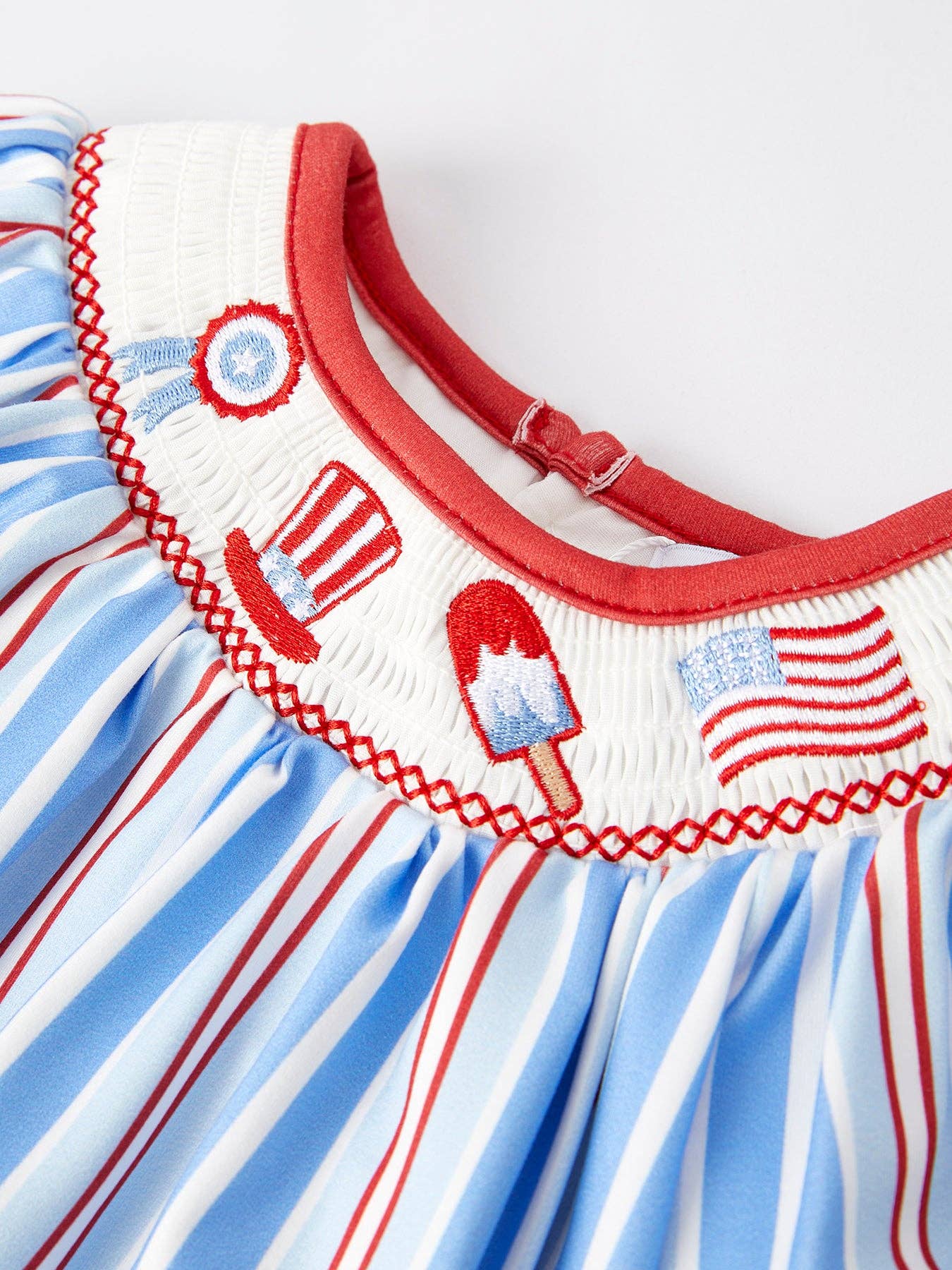 Flag Medal Ice Cream Smock Embroidery Baby Girl Romper