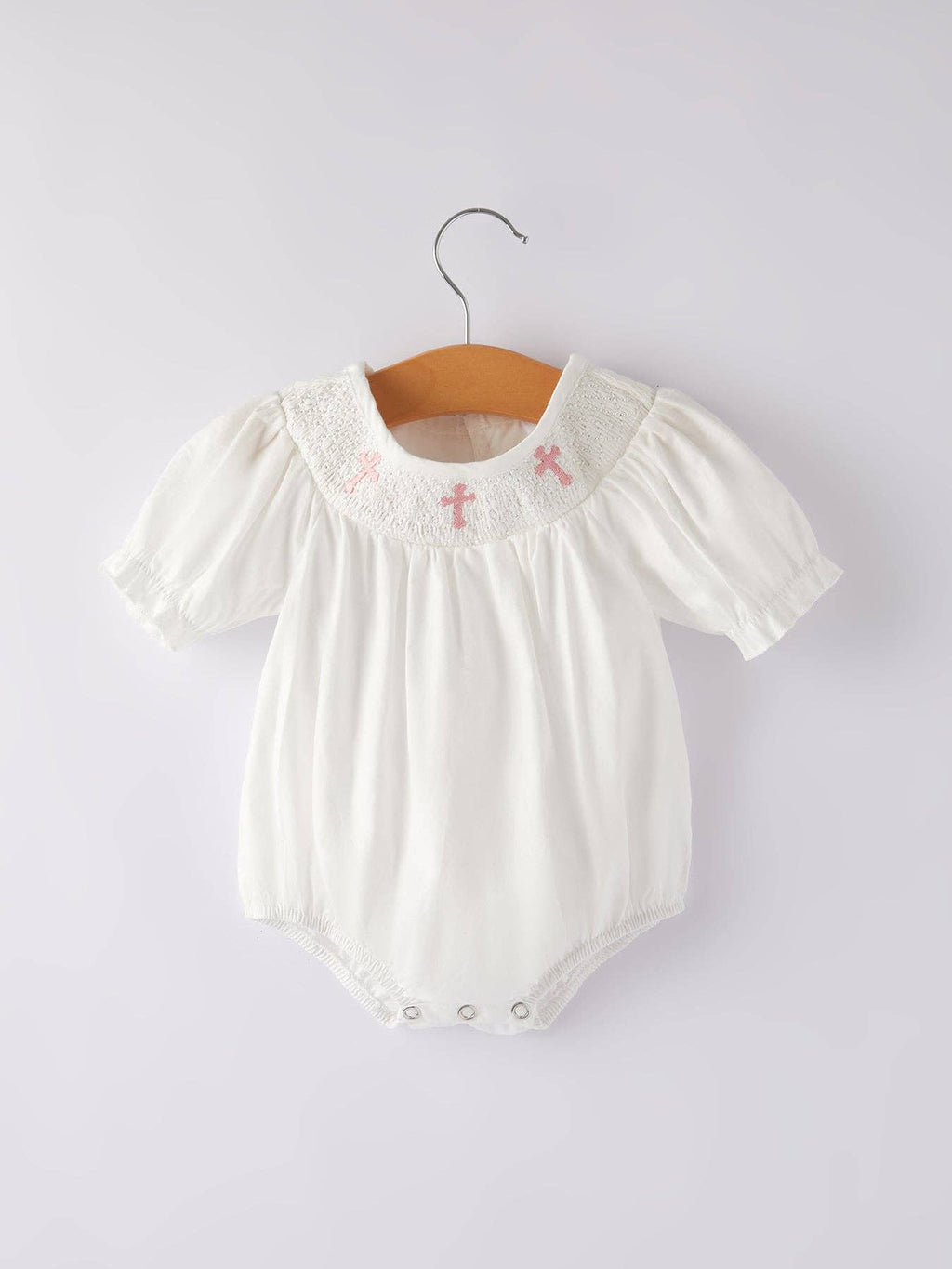 White Smocked Church Christ Bishop Christening Girls Romper