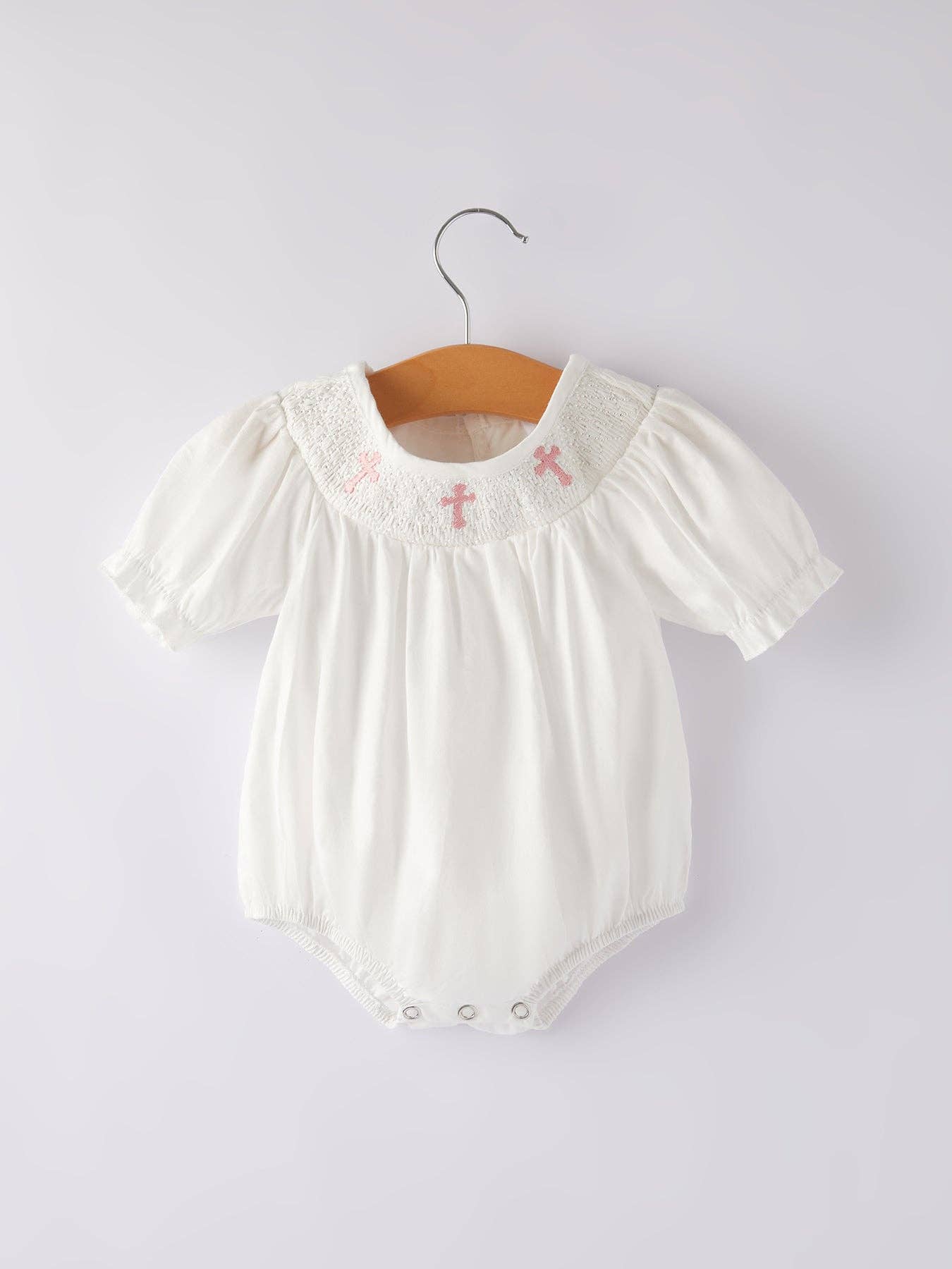 White Smocked Church Christ Bishop Christening Girls Romper