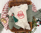 Christmas baby girl ruffle romper, puff embroidery Santa