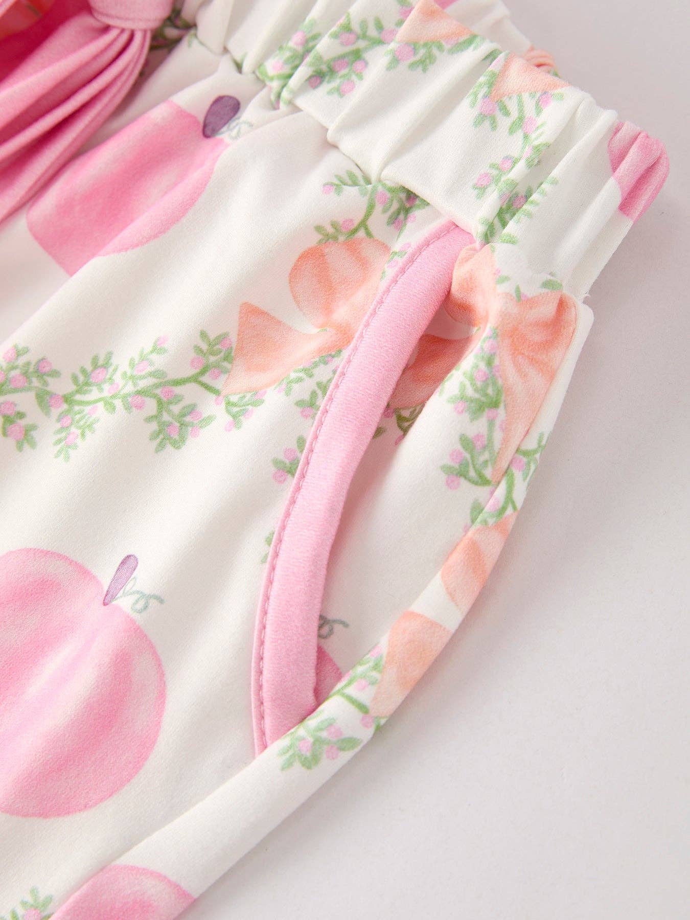 Halloween Pumpkin Floral Print Long Sleeve Top Shorts Girls Pajama Set