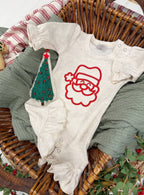 Christmas baby girl ruffle romper, puff embroidery Santa