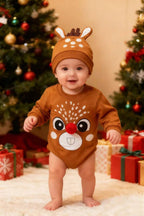 Chirstmas deer printed brown baby onesie